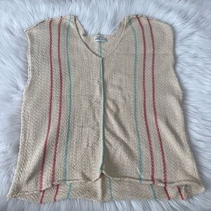 Prana Cream Knit Top with Light Blue Accent